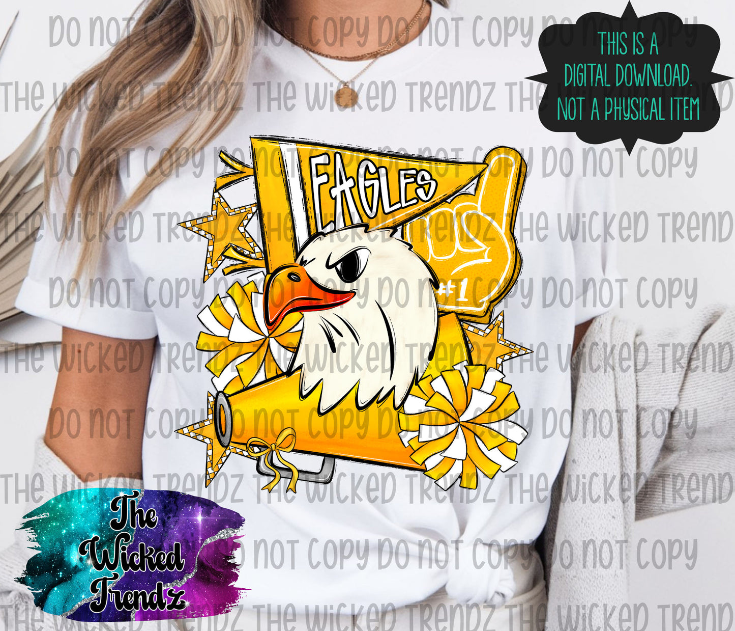 Eagles Yellow Cheer Cheerleading Cheerleader Mascot Digital Design Spirit Shirt Design