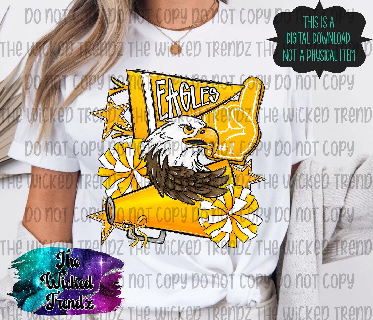 Eagles Yellow Cheer Cheerleading Cheerleader Mascot Digital Design Spirit Shirt Design