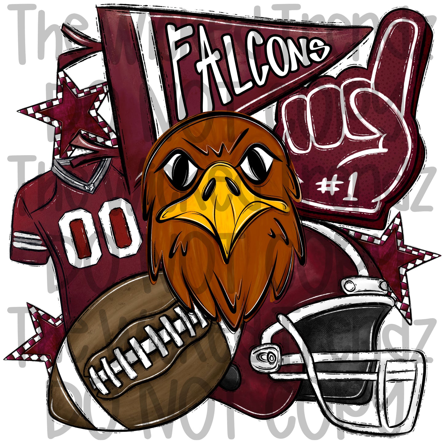 Maroon Falcons Football Team Mascot Digital Design