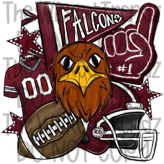 Maroon Falcons Football Team Mascot Digital Design