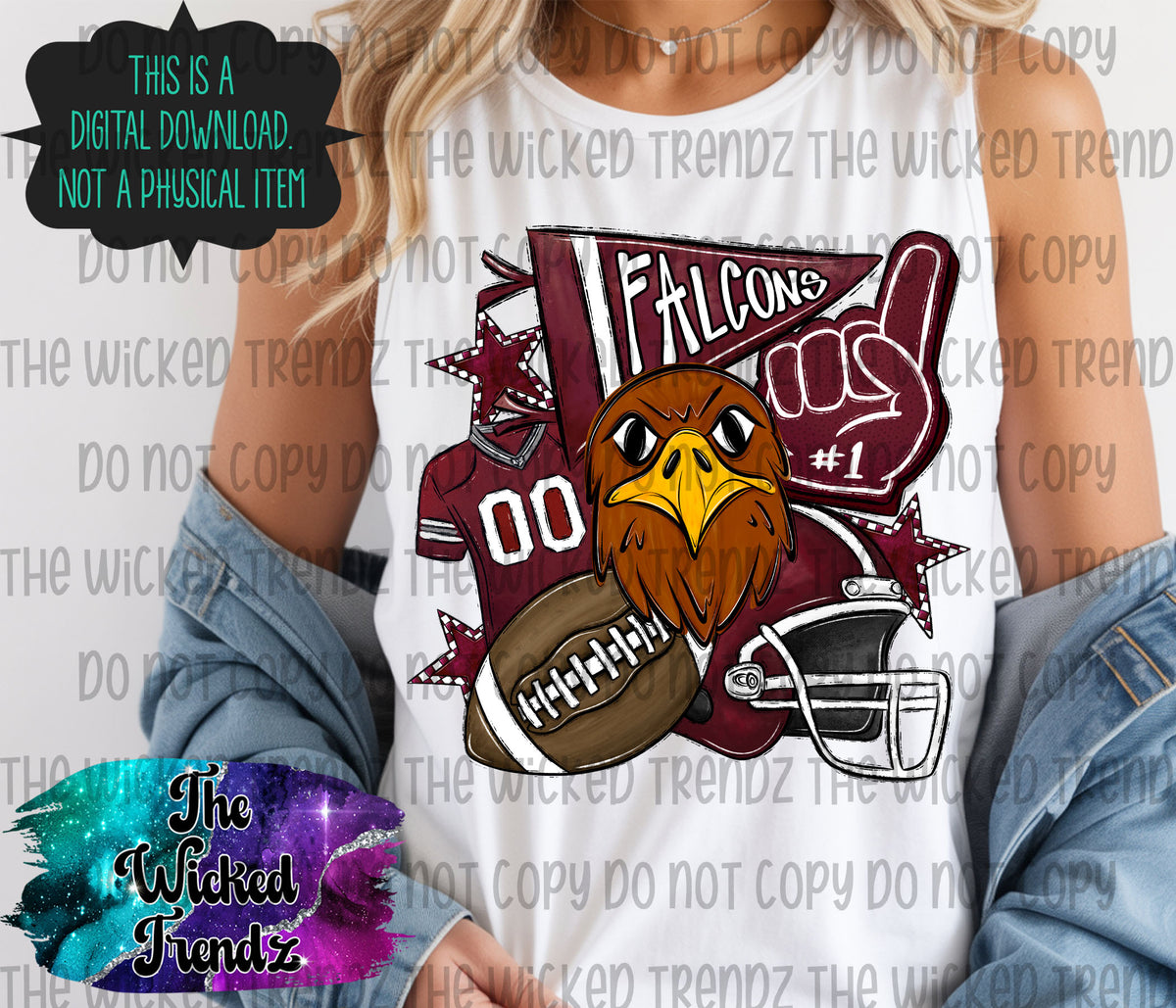 Maroon Falcons Football Team Mascot Digital Design