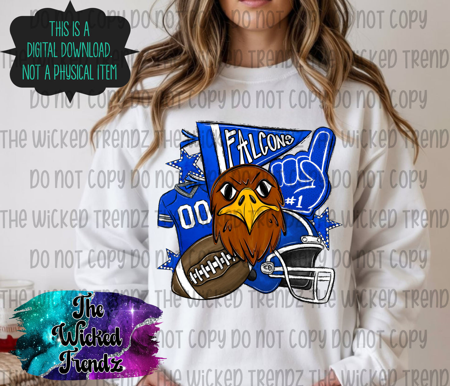 Blue Falcons Football Mascot Digital Design