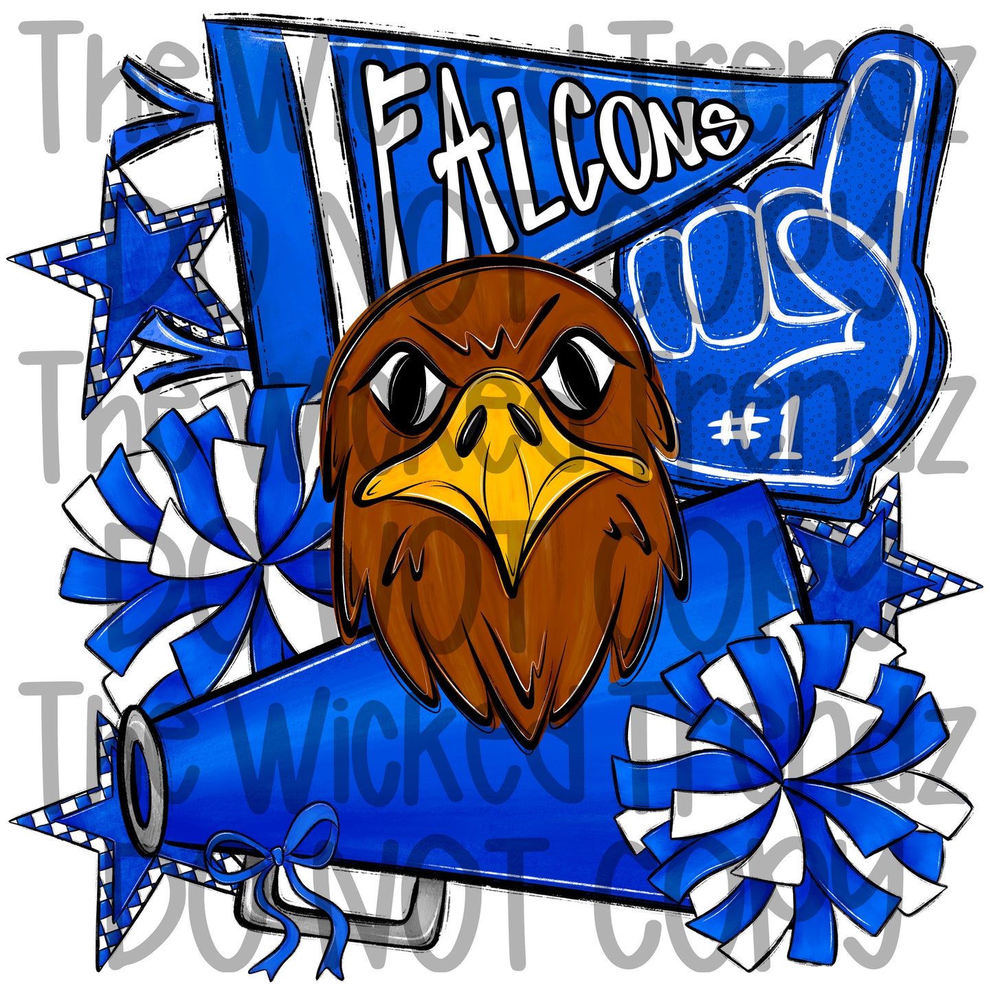 Falcons Blue Cheer Cheerleading Cheerleader Mascot Digital Design Spirit Shirt Design