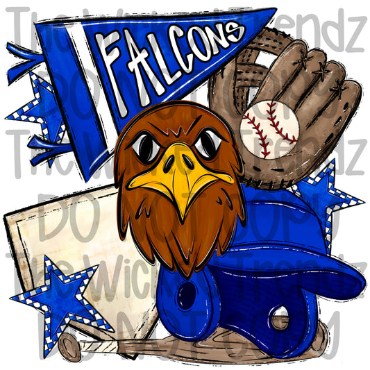 Falcons Blue Baseball Team Mascot Digital Design