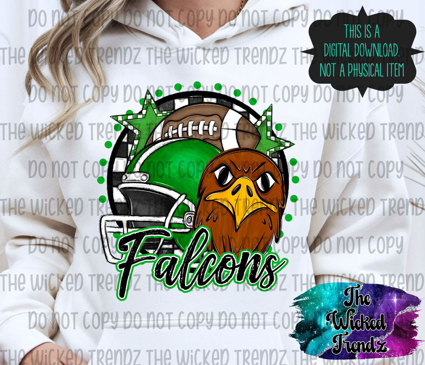 Green Falcons Football Mascot Digital Design