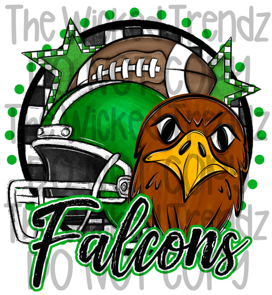 Green Falcons Football Team Mascot Digital Design