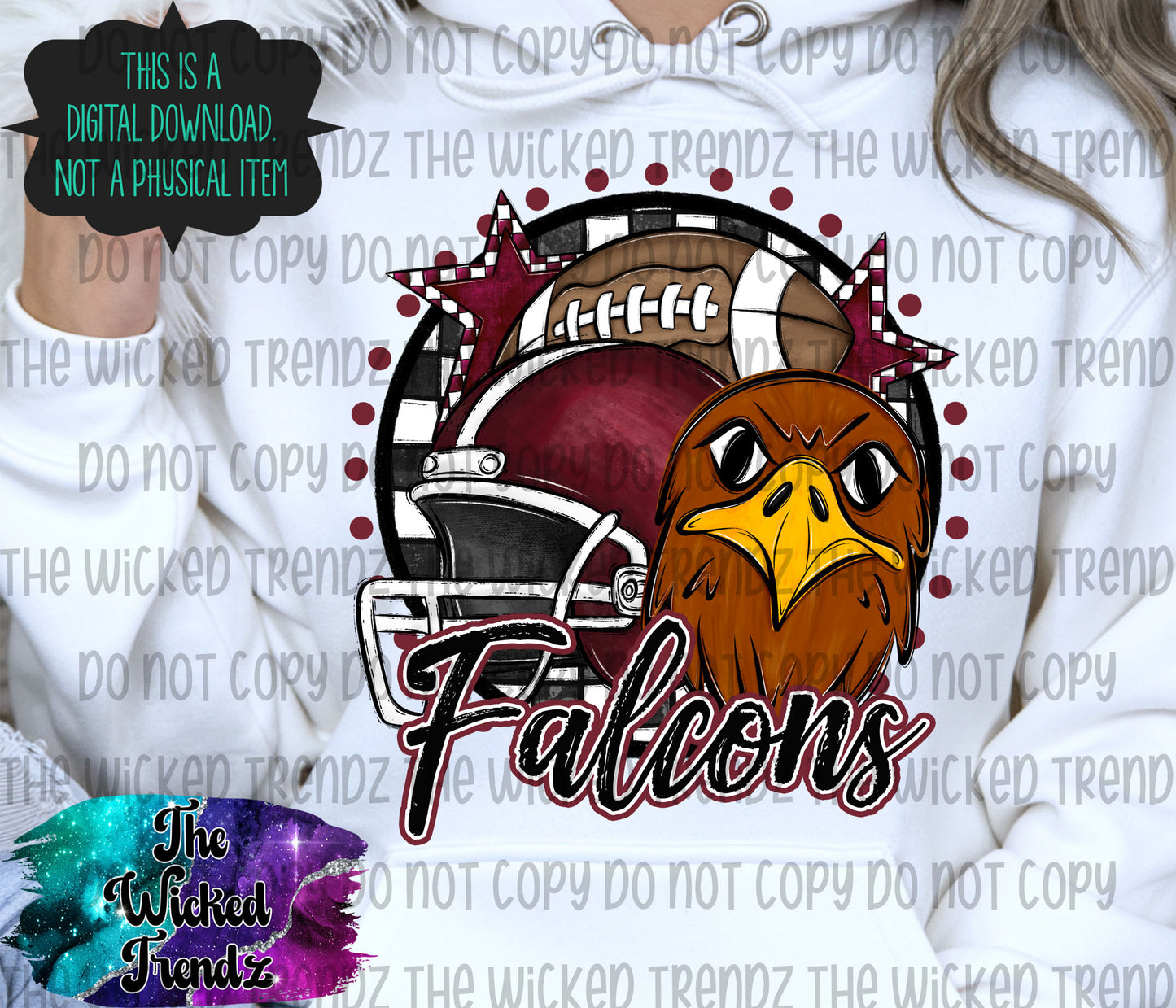 Maroon Falcons Football Mascot Digital Design