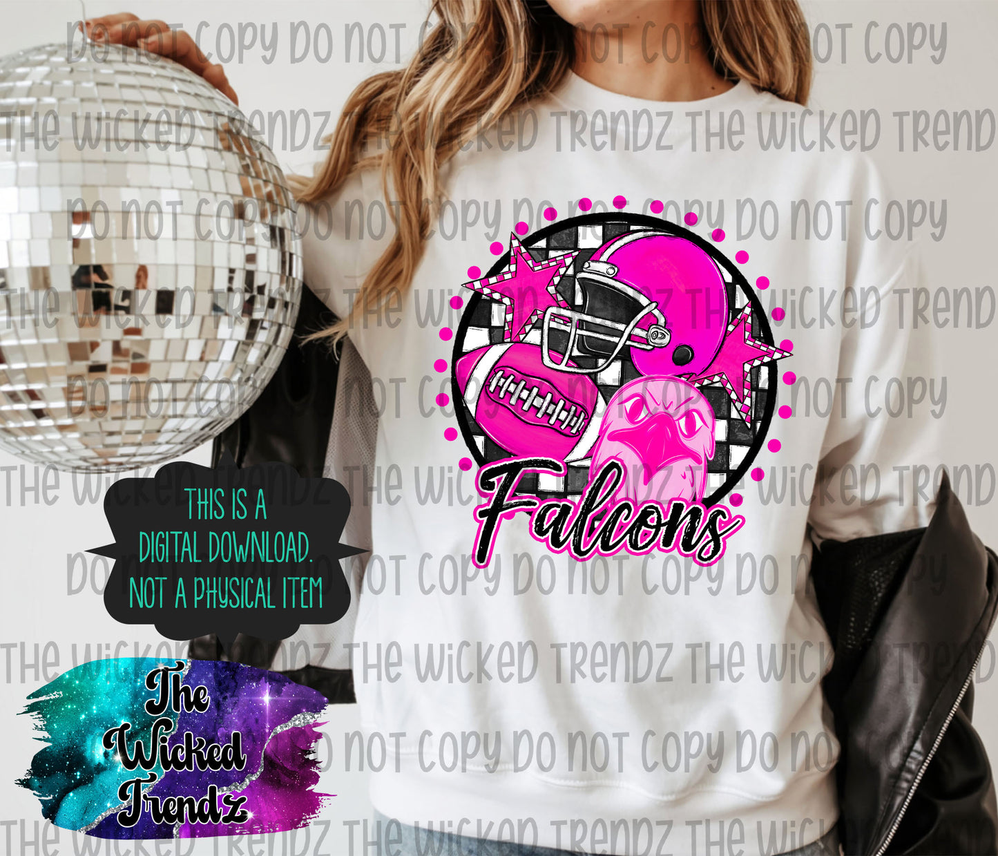 Falcons Pink Out Football Cheer Mascot Digital Design October Awareness