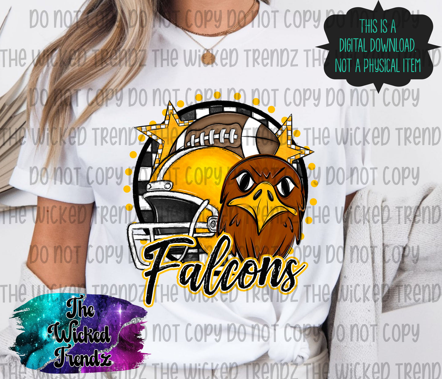 Yellow Falcons Football Mascot Digital Design