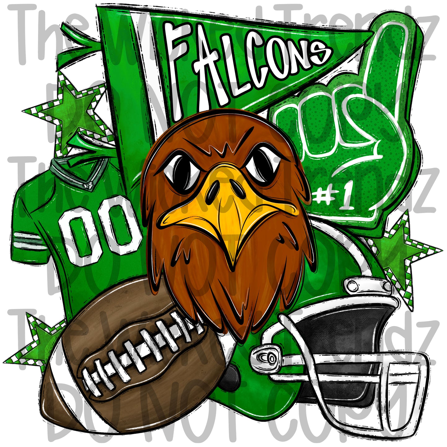 Green Falcons Football Mascot Digital Design
