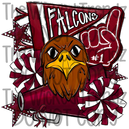Falcons Maroon Cheer Cheerleading Cheerleader Mascot Digital Design Spirit Shirt Design