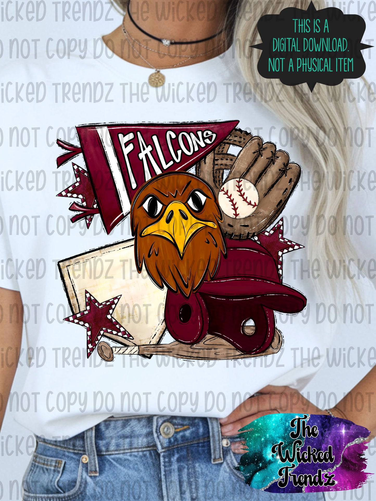 Falcons Maroon Baseball Team Mascot Digital Design