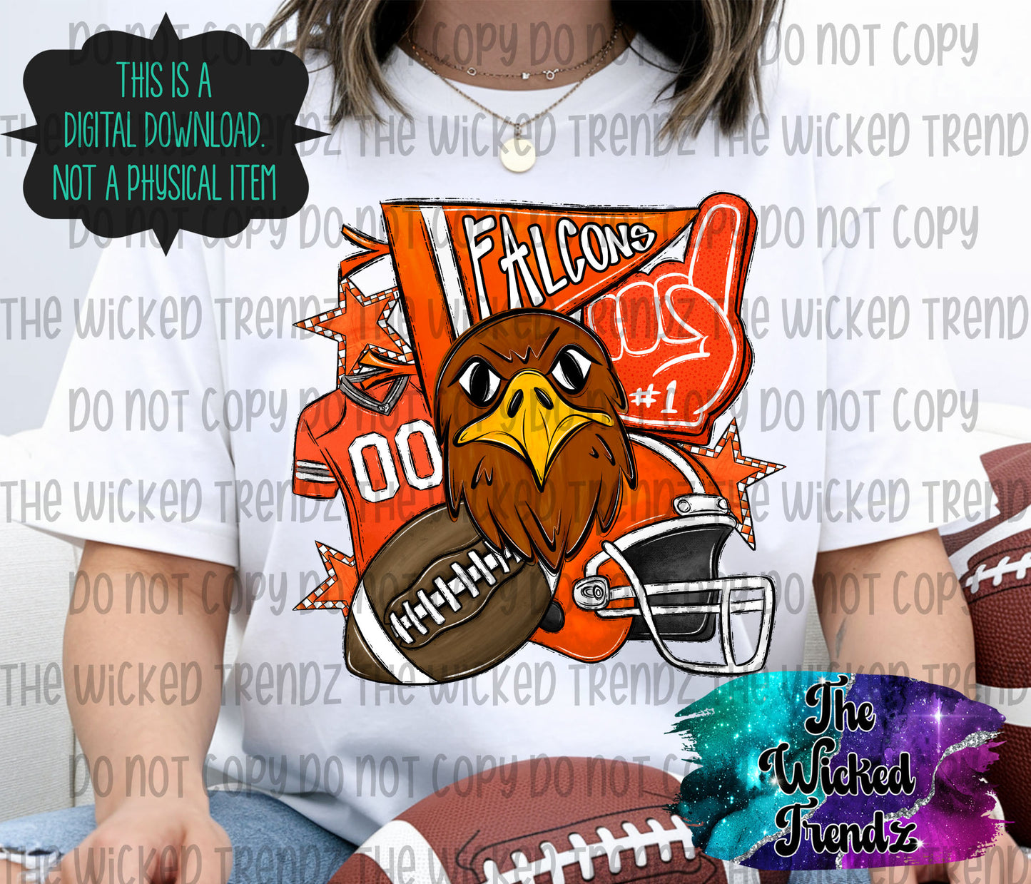 Orange Falcons Football Mascot Digital Design