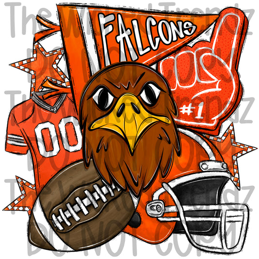 Orange Falcons Football Team Mascot Digital Design