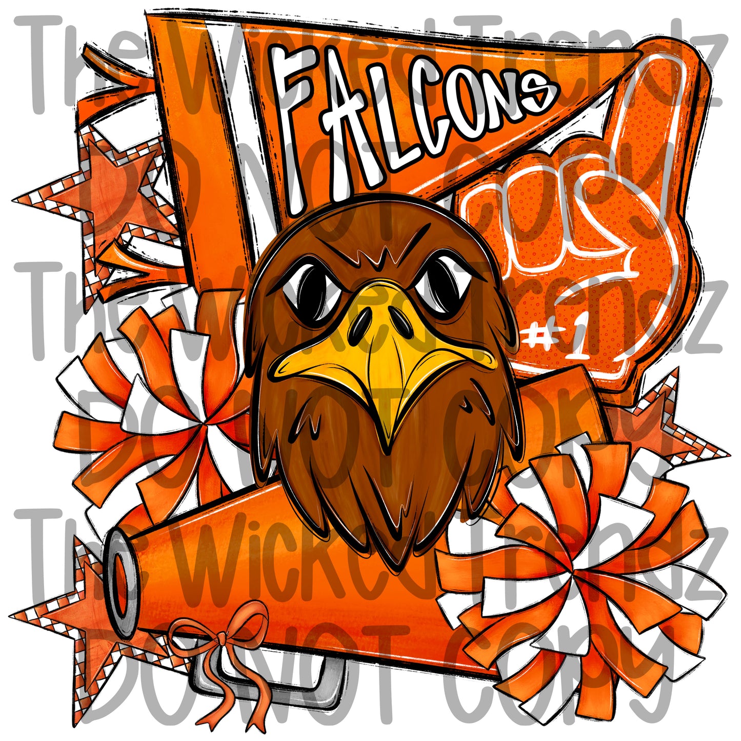 Falcons Orange Cheer Cheerleading Cheerleader Mascot Digital Design Spirit Shirt Design