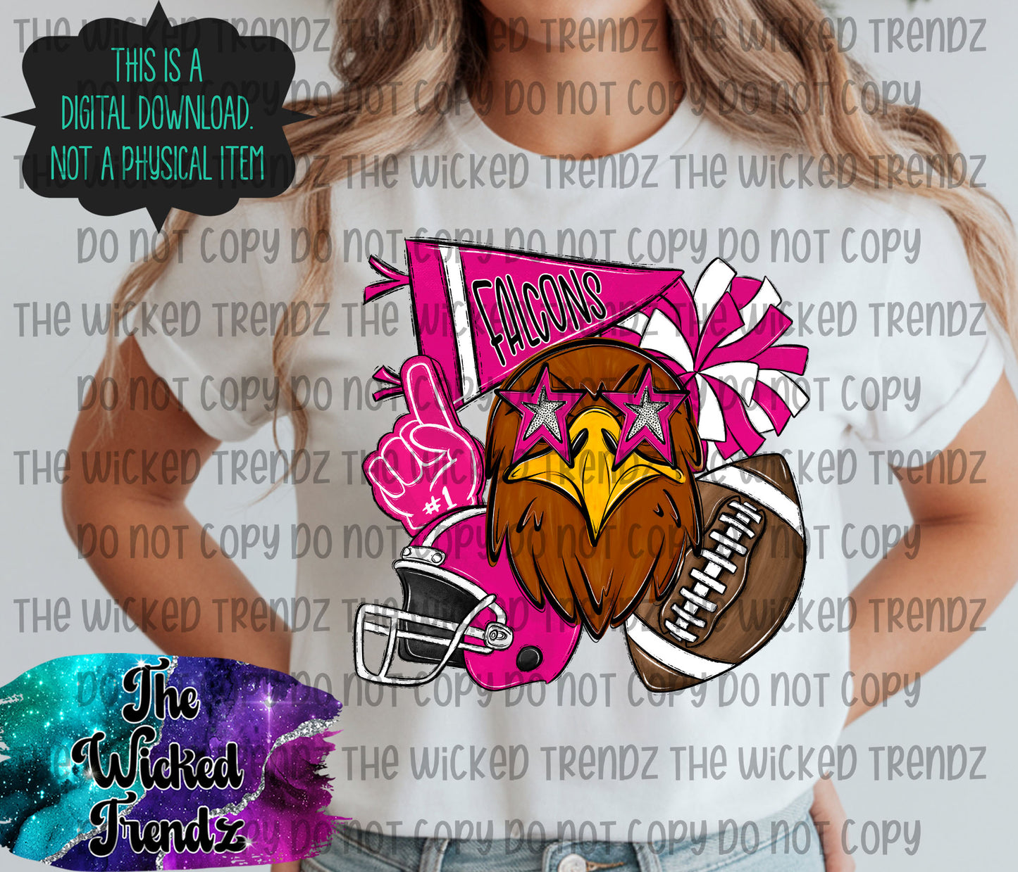 Falcons Pink Out Football Cheer Mascot Digital Design October Awareness