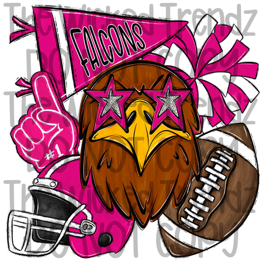 Falcons Pink Out Football Cheer Mascot Digital Design October Awareness