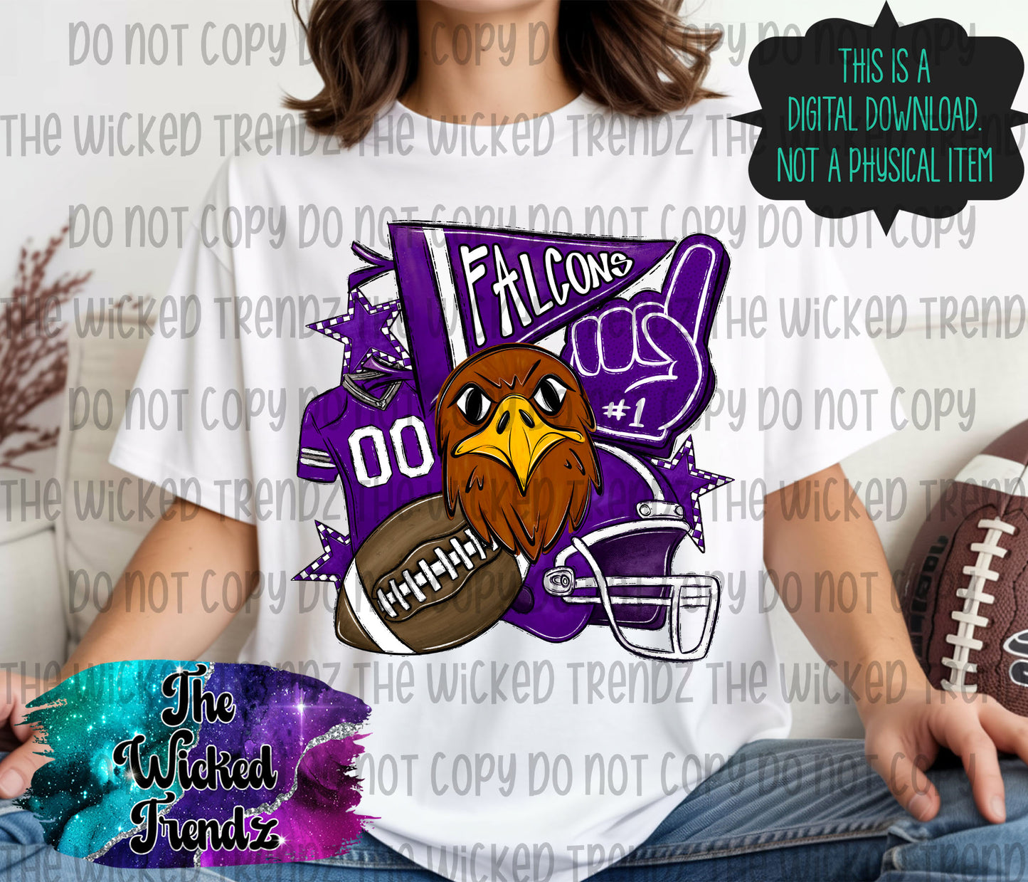 Purple Falcons Football Mascot Digital Design