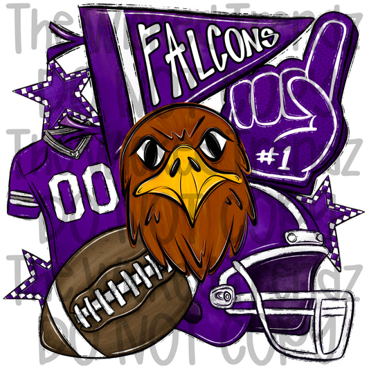 Purple Falcons Football Team Mascot Digital Design