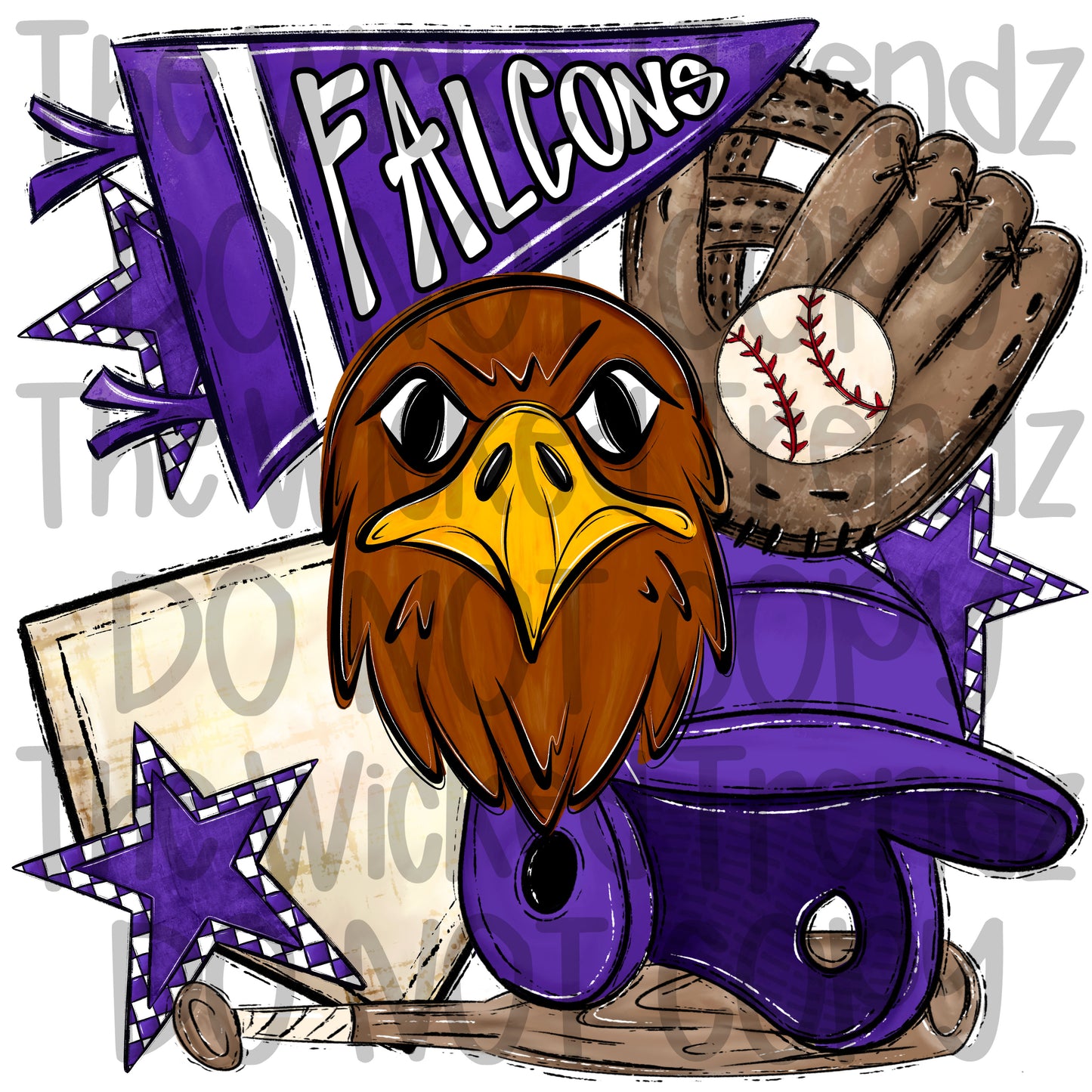 Falcons Purple Baseball Team Mascot Digital Design