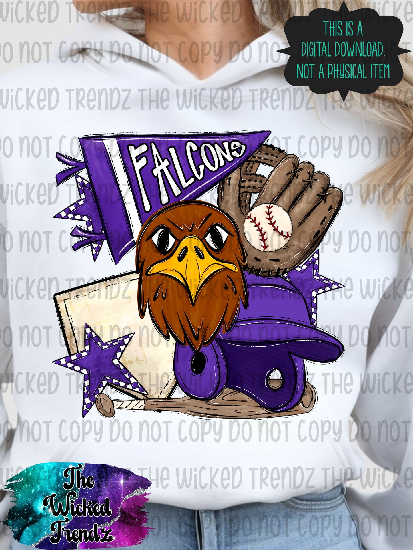 Falcons Purple Baseball Team Mascot Digital Design