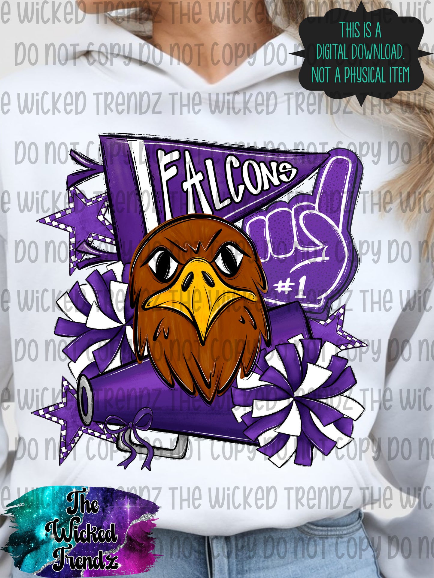 Falcons Purple Cheer Cheerleading Cheerleader Mascot Digital Design Spirit Shirt Design