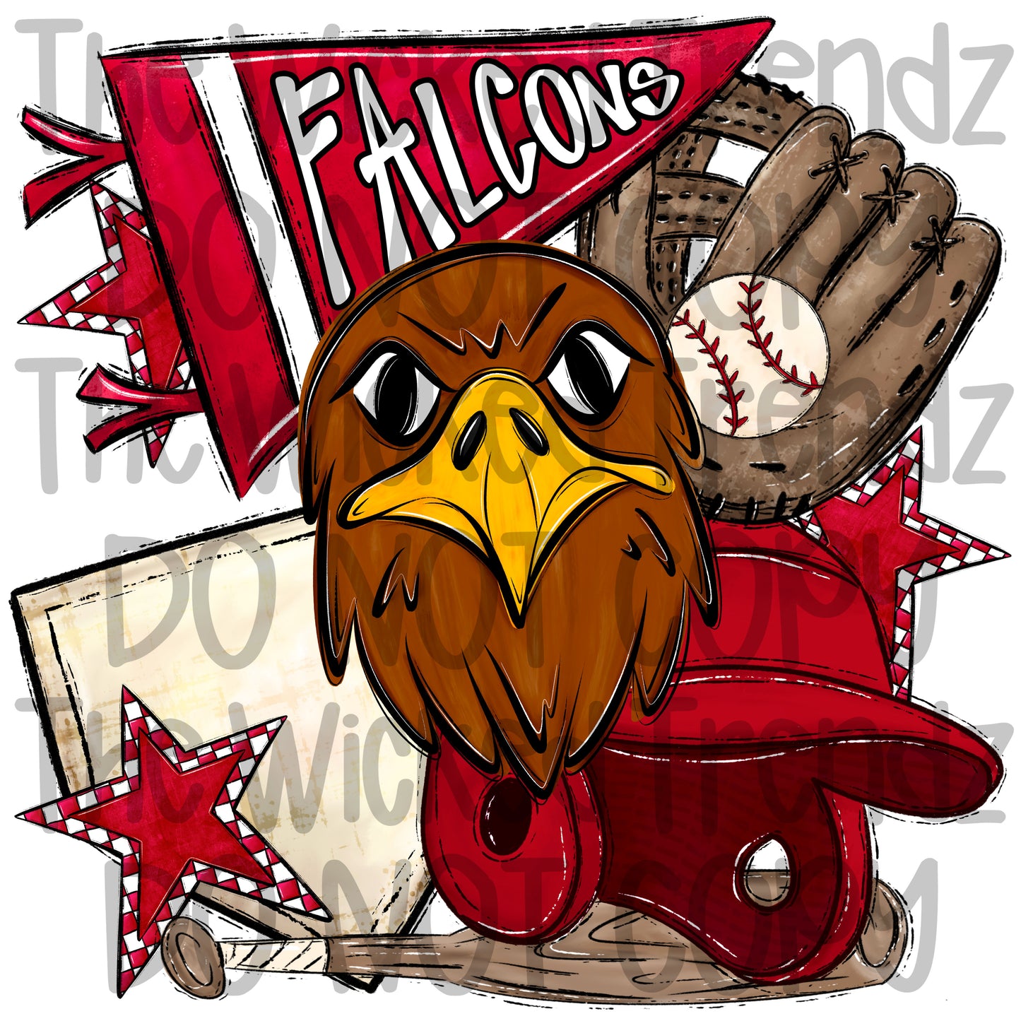 Falcons Red Baseball Team Mascot Digital Design