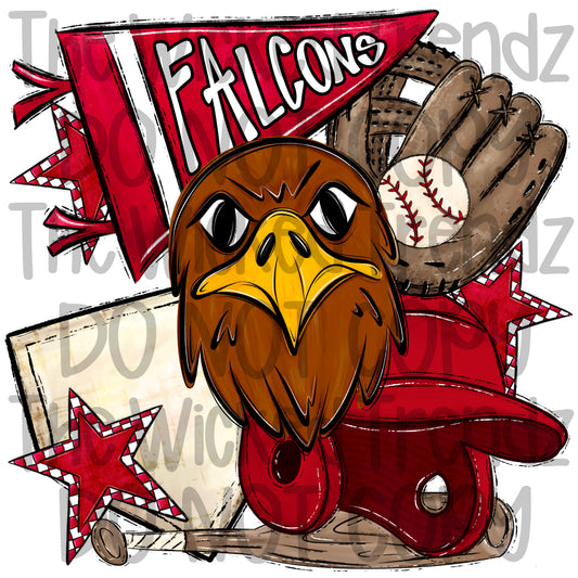Falcons Red Baseball Team Mascot Digital Design