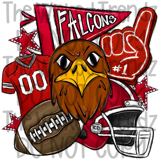 Red Falcons Football Team Mascot Digital Design