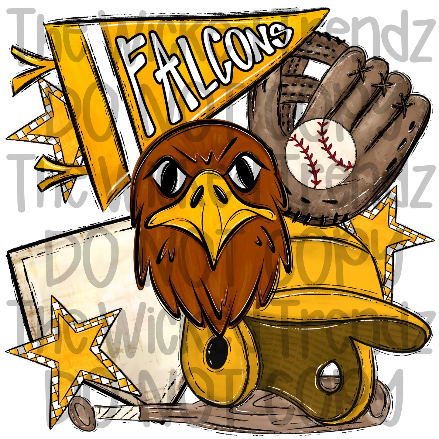 Falcons Yellow Baseball Team Mascot Digital Design