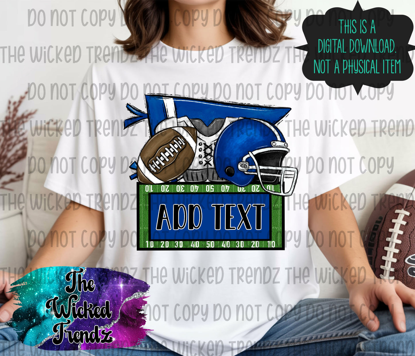 Navy Blue Football Team Name Plate Mascot Digital Design