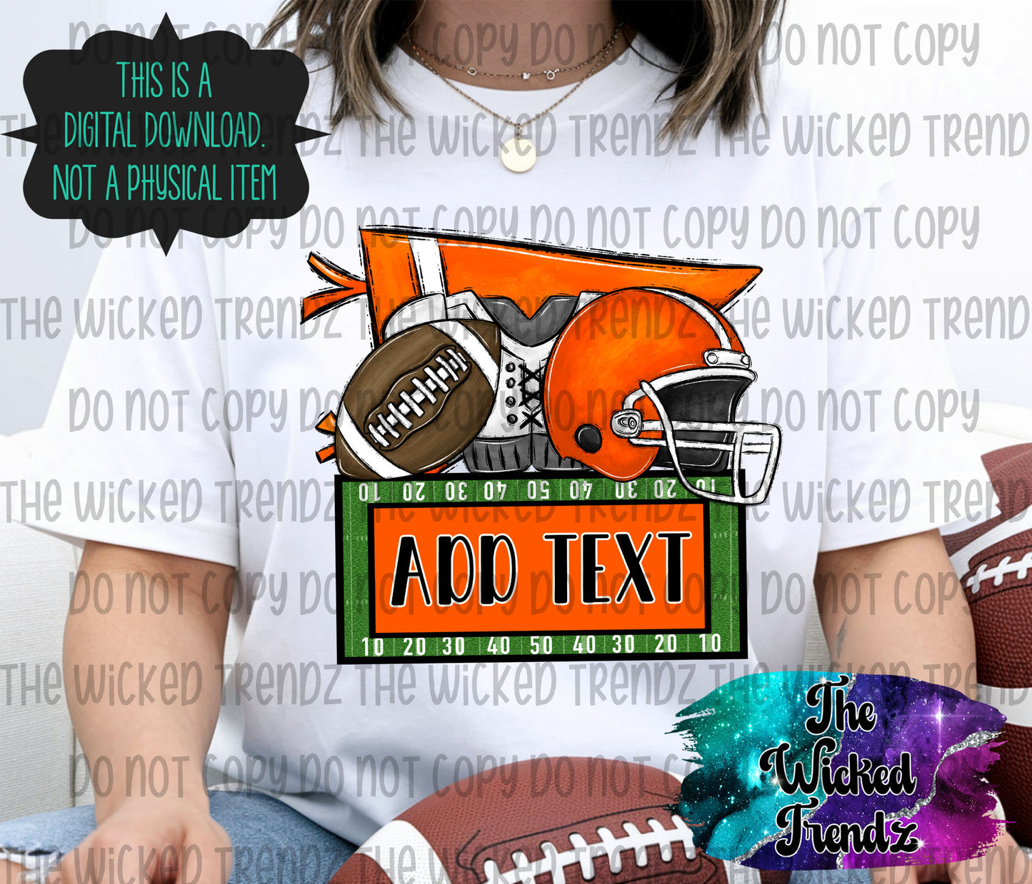 Orange Football Team Name Plate Mascot Digital Design