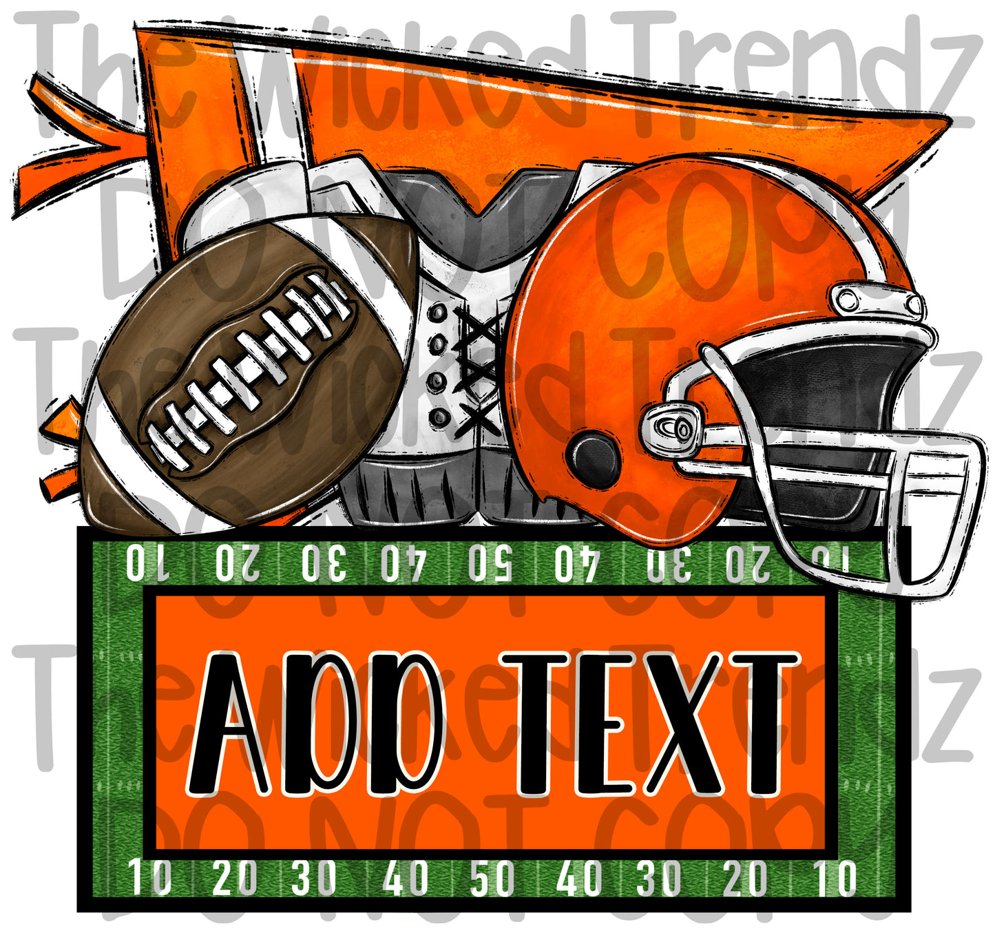 Orange Football Team Name Plate Mascot Digital Design