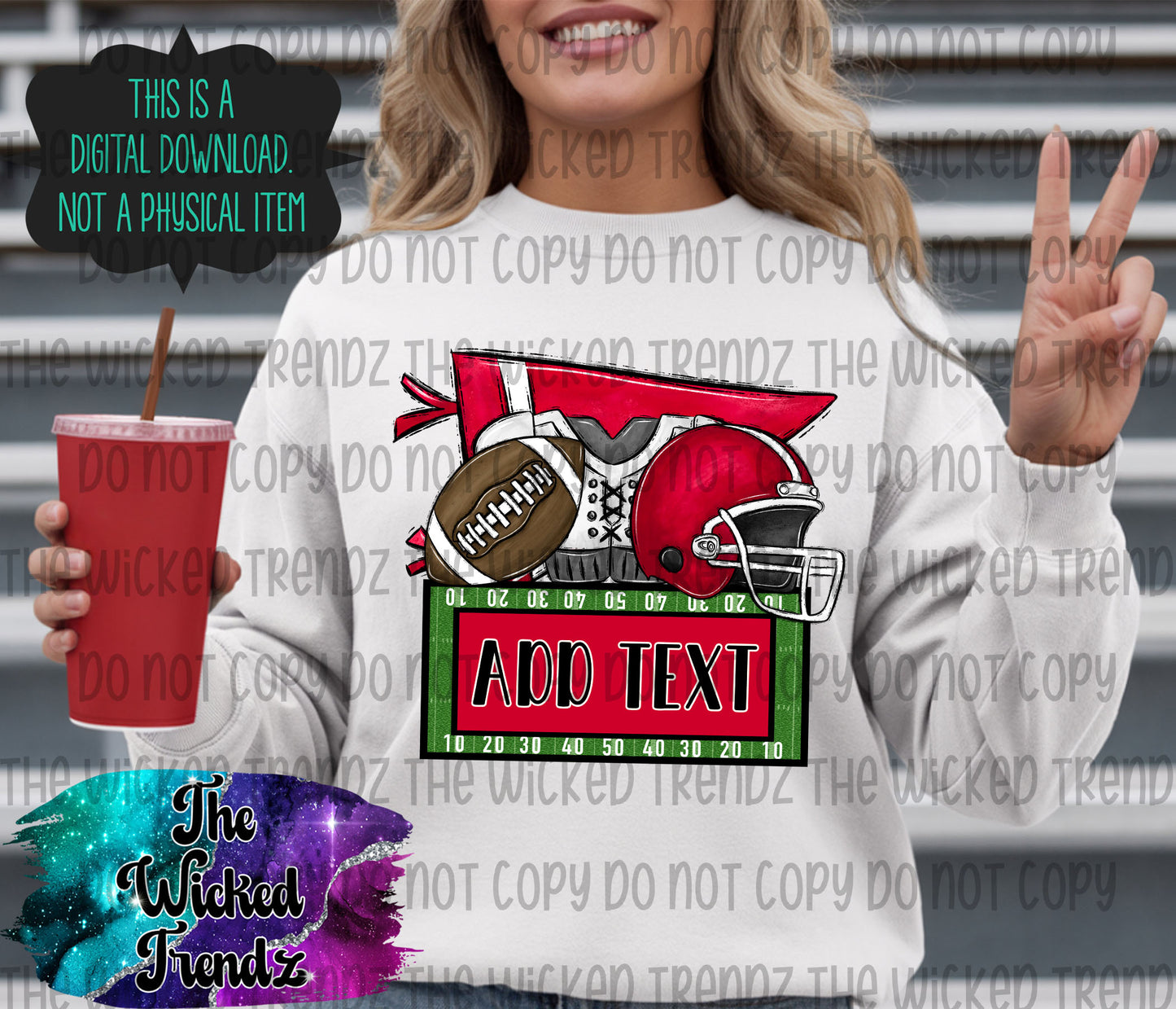 Red Football Team Name Plate Mascot Digital Design