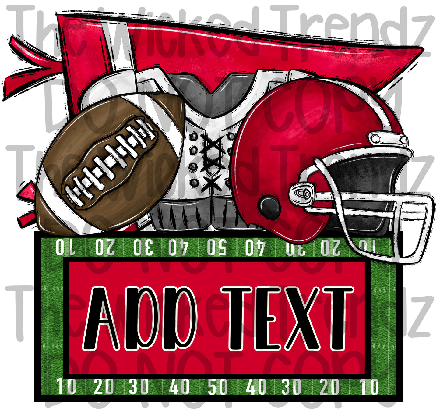 Red Football Team Name Plate Mascot Digital Design