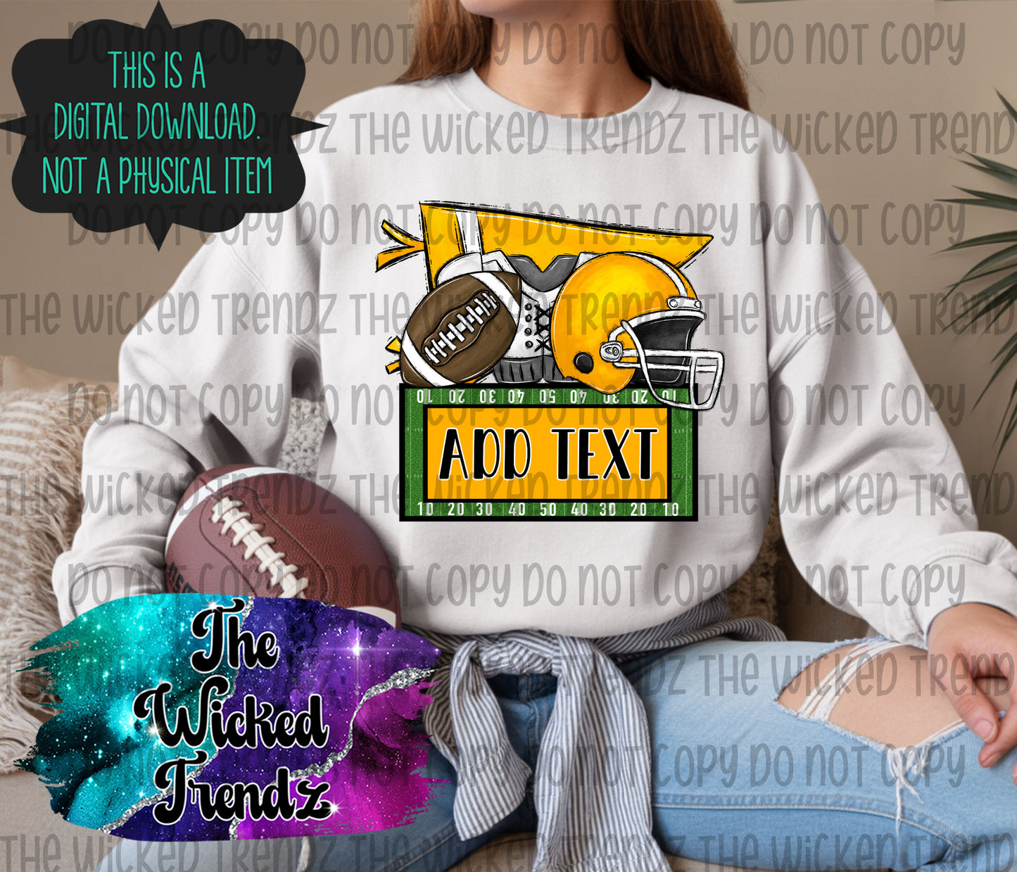 Yellow Football Team Name Plate Mascot Digital Design