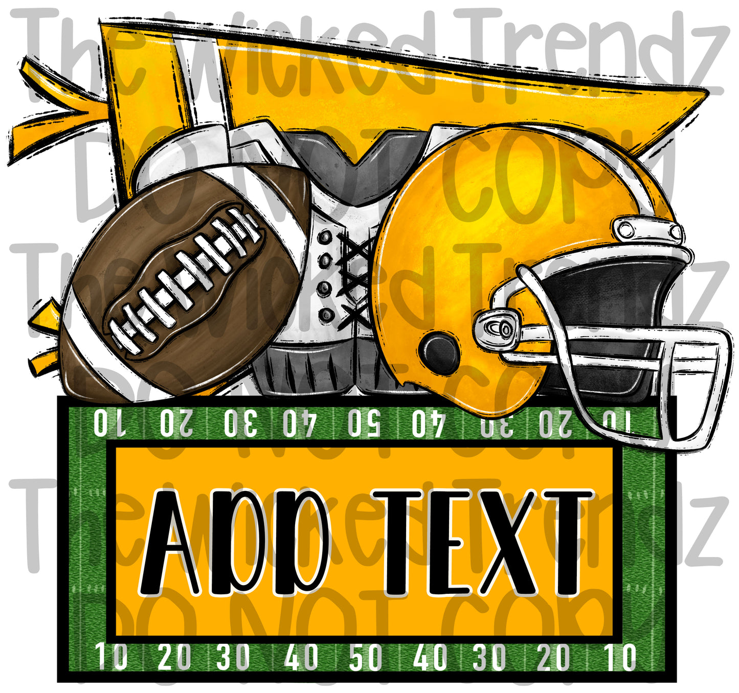 Yellow Football Team Name Plate Mascot Digital Design