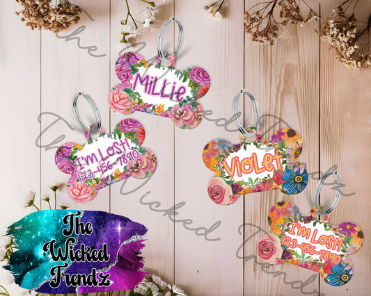 Floral Flowers Spring Fall New Girl Puppy Pet ID Dog Tag Personalized Custom Dog Name Phone Number