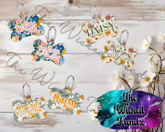 Wildflower Floral Flowers Daisy New Puppy Pet ID Dog Tag Personalized Custom Dog Name Phone Number