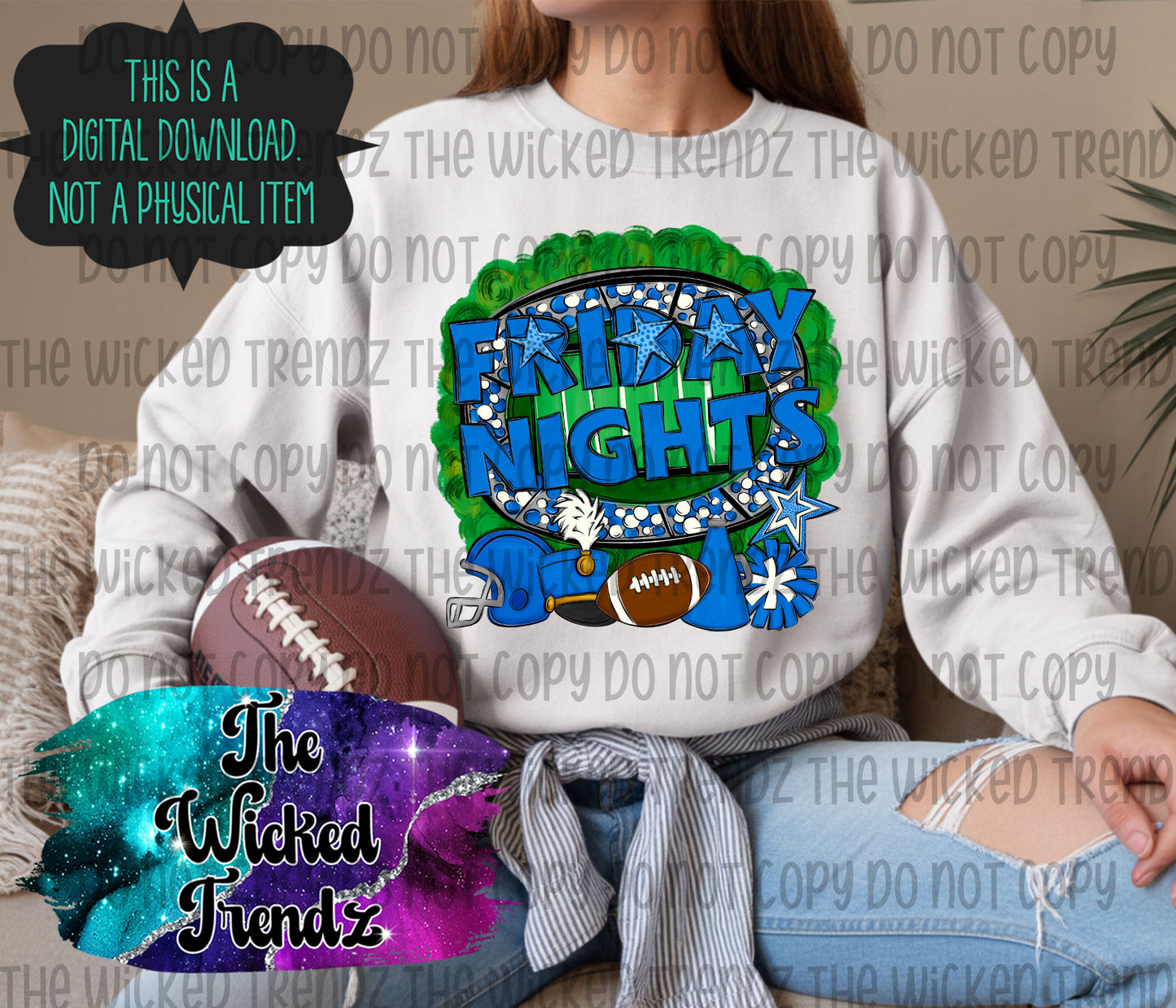 Friday Nights Blue Football Cheer Band Team Digital Design