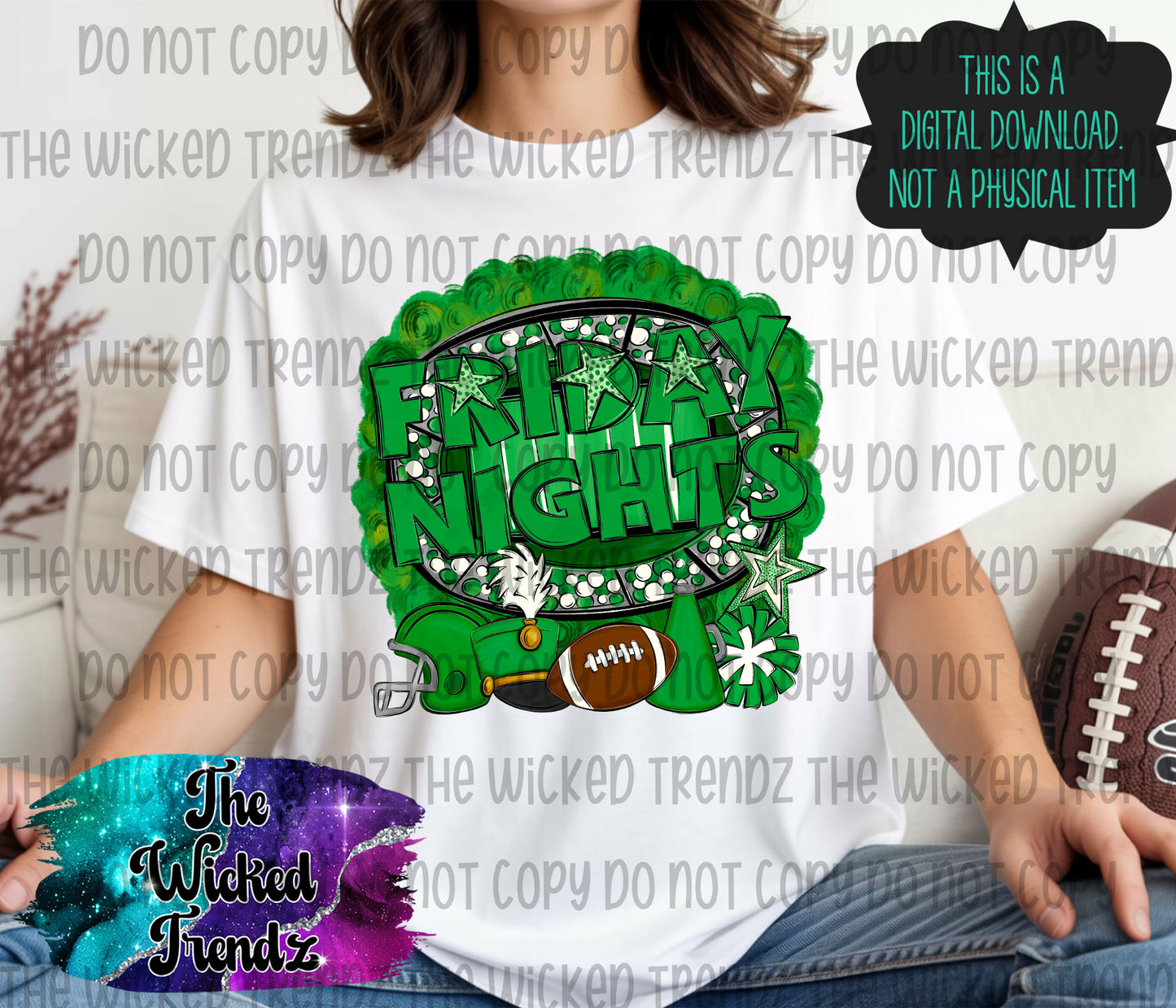 Friday Nights Green Football Cheer Band Team Digital Design