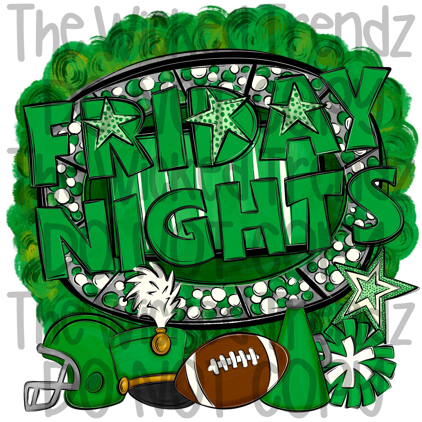 Friday Nights Green Football Cheer Band Team Digital Design