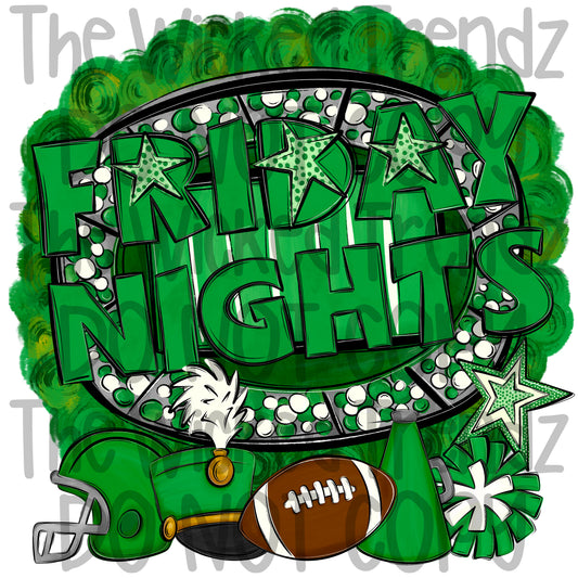 Friday Nights Green Football Cheer Band Team Digital Design