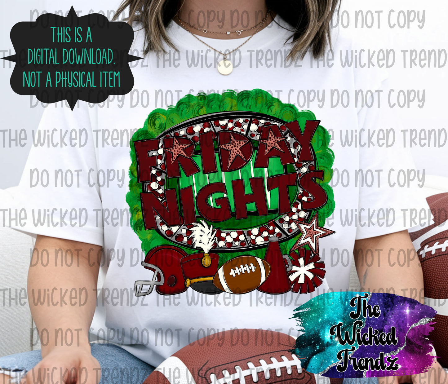 Friday Nights Maroon Football Cheer Band Team Digital Design