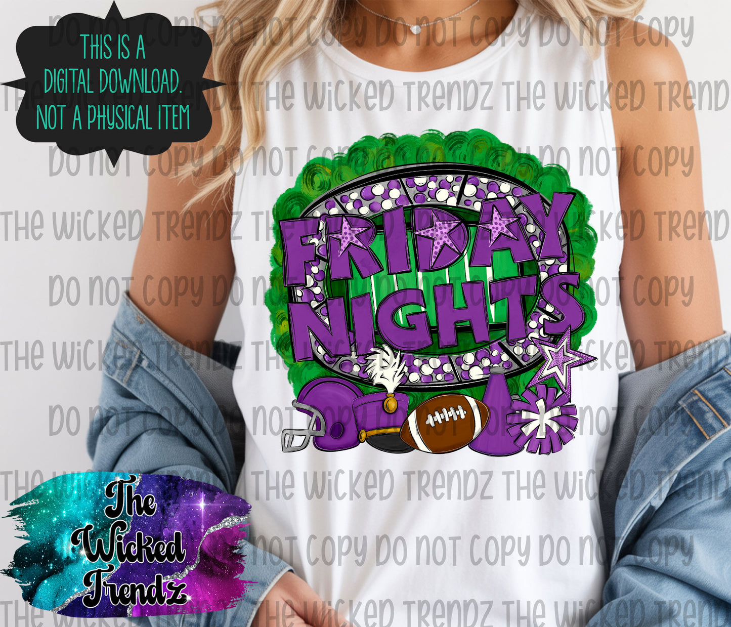 Friday Nights Purple Football Cheer Band Team Digital Design