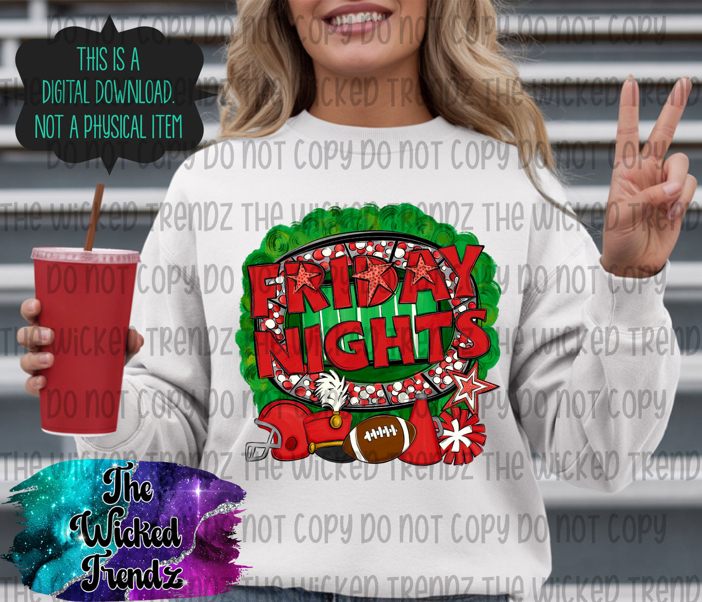 Friday Nights Red Football Cheer Band Team Digital Design