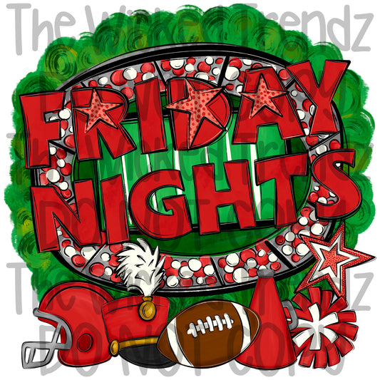 Friday Nights Red Football Cheer Band Team Digital Design