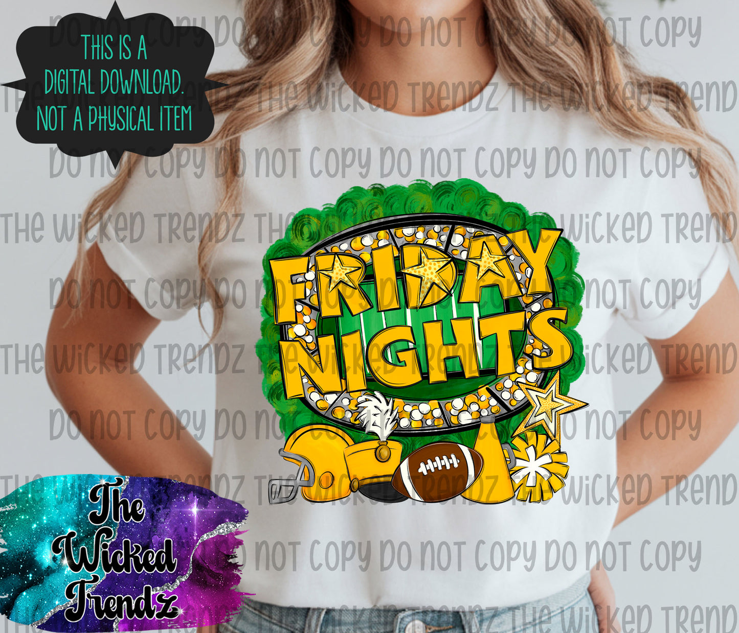 Friday Nights Yellow Football Cheer Band Team Digital Design