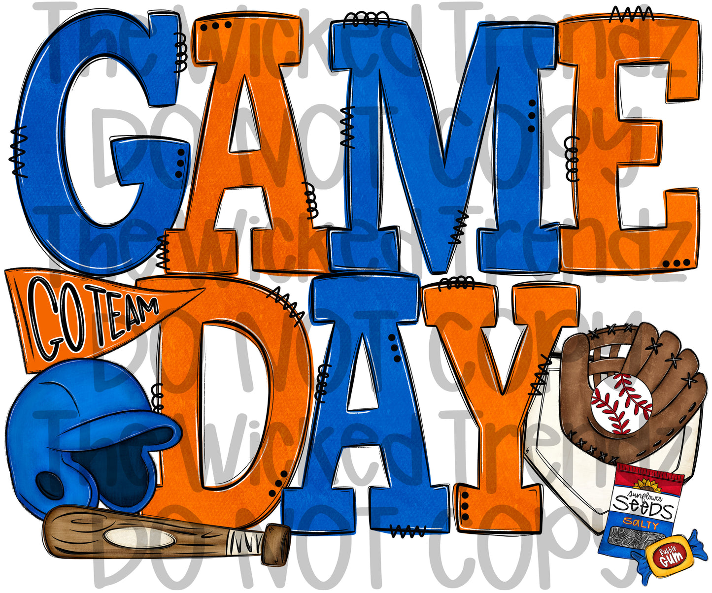 Game Day Blue and Orange Baseball Team Digital Design