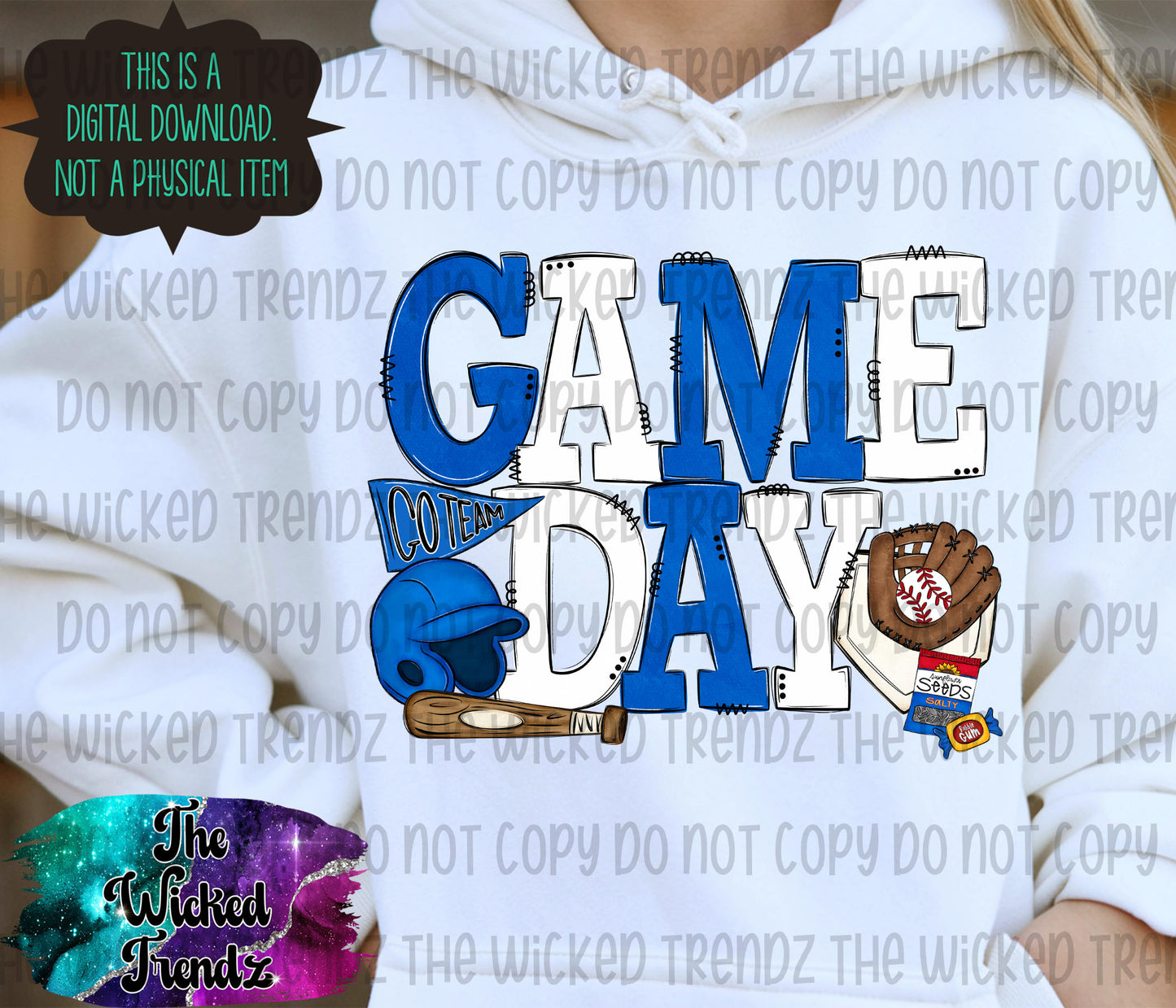Game Day Blue and White Baseball Team Digital Design
